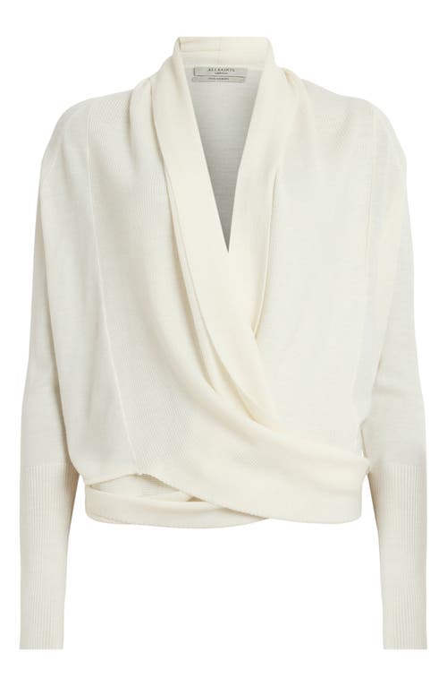 Shop Allsaints Wasson Pirate Wrap Merino Wool Cardigan In Chalk White