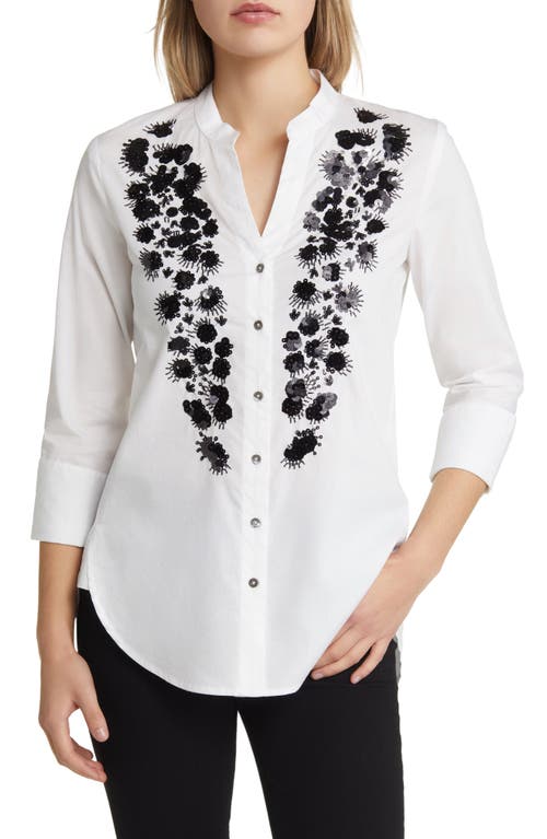 NIC+ZOE Evening Glam Button-Up Shirt in Paper White