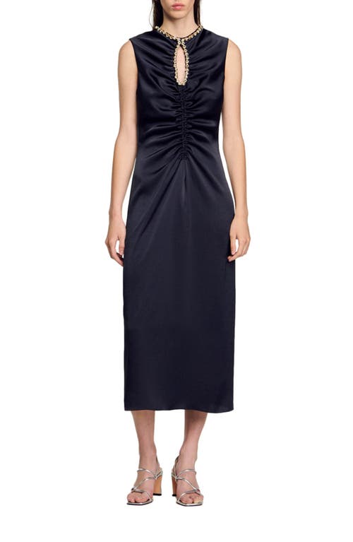 Shop Sandro Rhinestone Midi Dress In Navy Blue