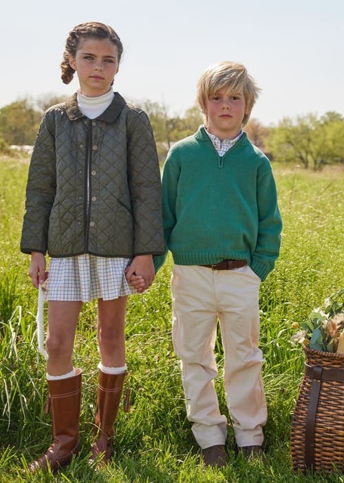 Little English Kids' Quarter Zip Sweater In Hunter Green