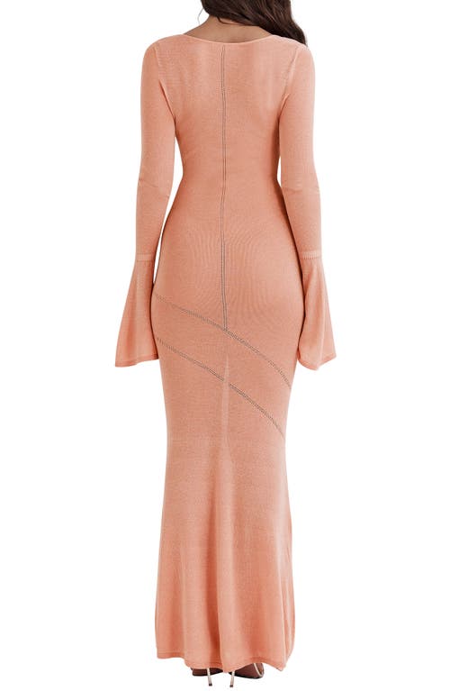 Shop House Of Cb Sereia Metallic Cutout Long Sleeve Knit Maxi Dress In Mellow Rose