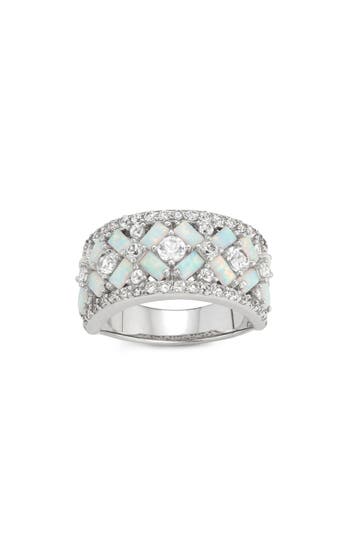 Fzn Sterling Silver Lab Grown Opal & White Sapphire Ring In Opal