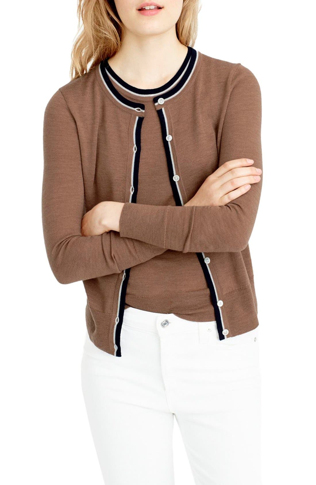 J.Crew Collection Jackie Tipped Lightweight Wool Cardigan Nordstrom