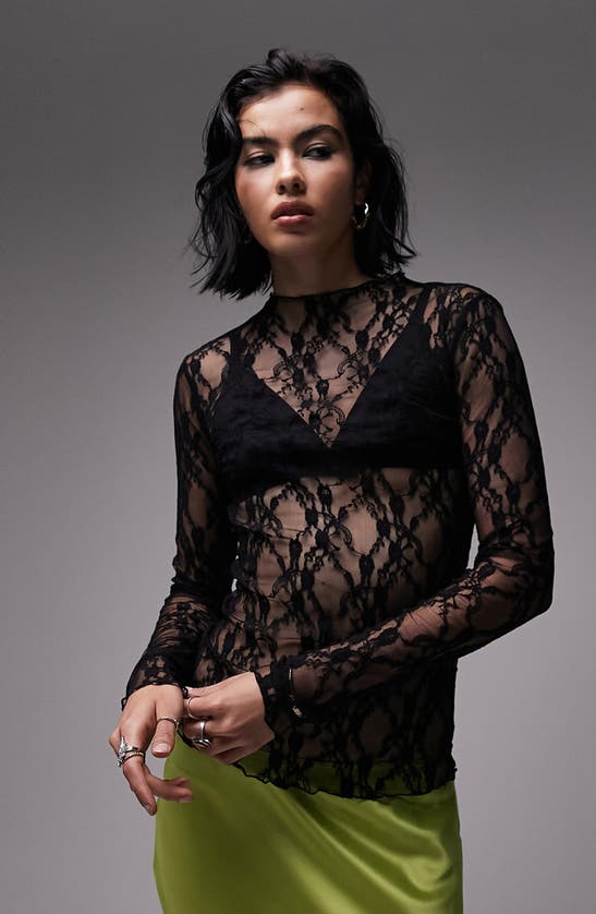 TOPSHOP TOPSHOP SHEER LACE LONG SLEEVE TOP