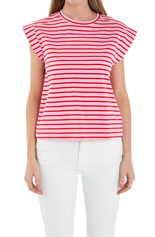 English Factory Stripe Cotton T-shirt In Pink/red