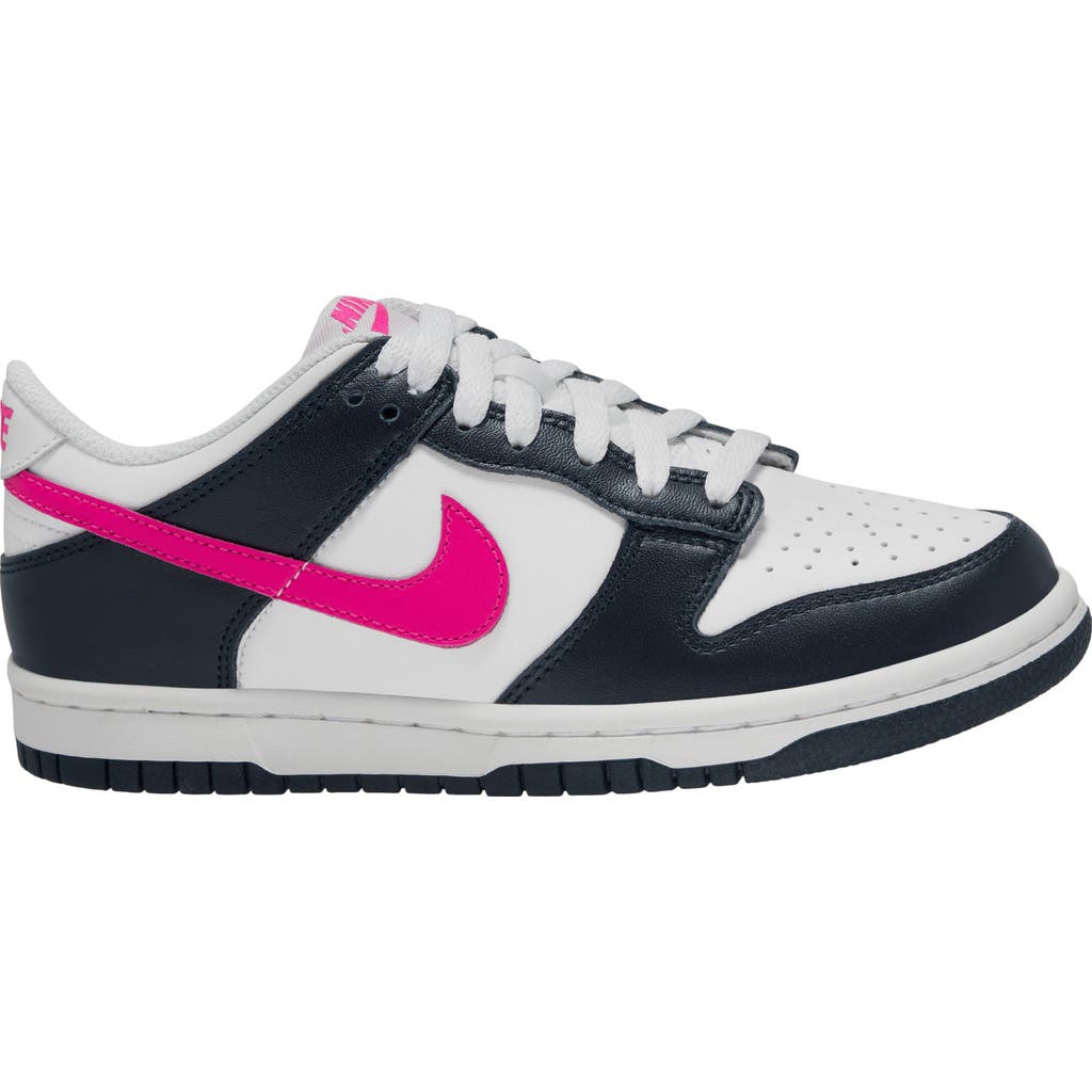 Nike Kids' Dunk Low Basketball Sneaker In Dark Obsidian/pink/white