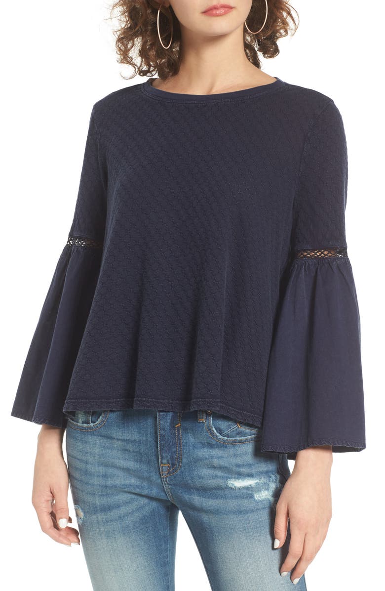 Sun & Shadow Washed Cotton Bell Sleeve Top | Nordstrom