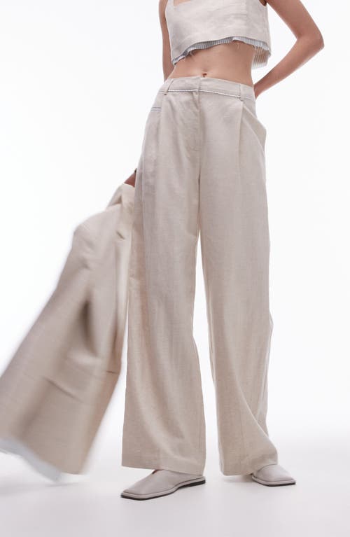 Topshop Cotton & Linen Wide Leg Pants In Gray