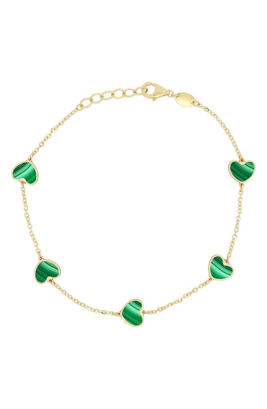 House Of Frosted Heart Station Chain Bracelet In Gold/ Malachite