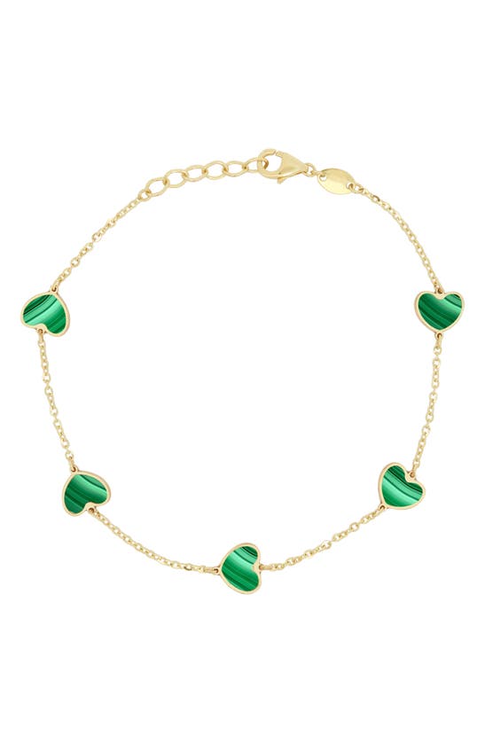 House Of Frosted Heart Station Chain Bracelet In Gold/ Malachite