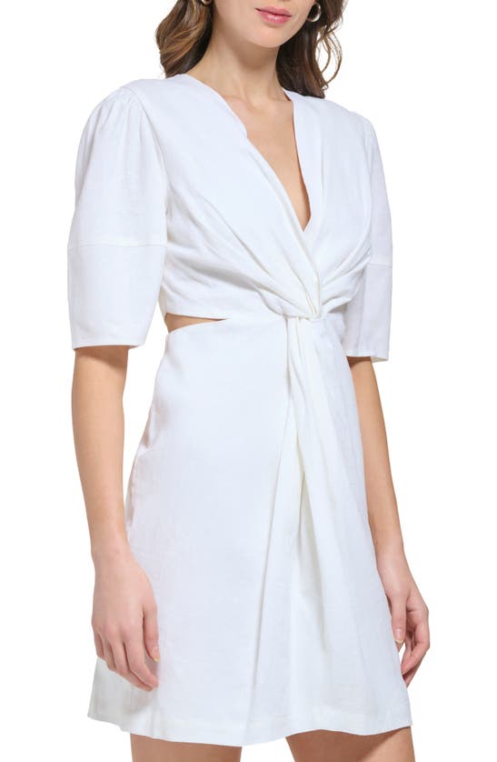 Shop Dkny Cutout Cotton Blend Dress In White