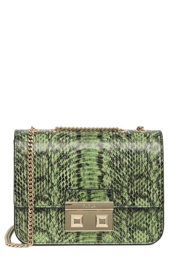 Furla Bella Snakeskin-embossed Leather Top Handle Bag in Green