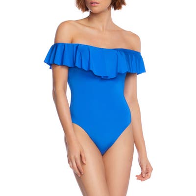 Trina Turk Off The Shoulder One-Piece Swimsuit, Blue