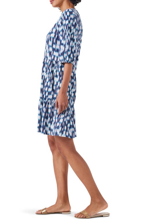 Nzt By Nic+zoe Elbow Sleeve Cotton Minidress In Blue Multi