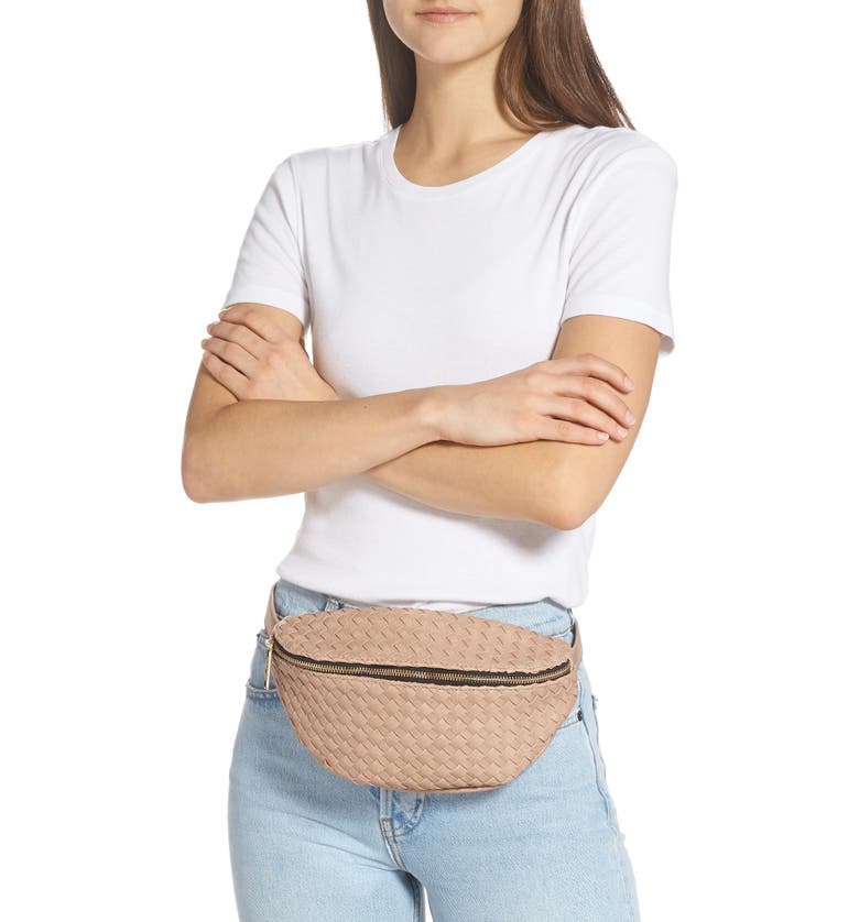 MALI + LILI Beta Woven Vegan Leather Belt Bag, Alternate, color, TAUPE