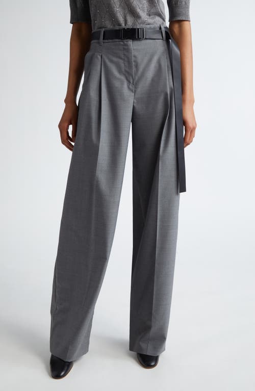 Shop Max Mara Studio Juanita Pleated Wool Blend Wide Leg Pants In Medium Grey