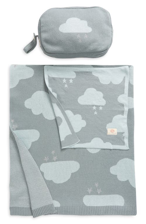 Pink Lemonade Dreamy Clouds Organic Cotton Baby Blanket & Travel Pouch Set In Blue