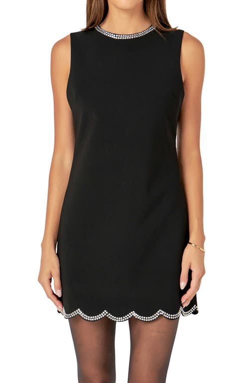 ENGLISH FACTORY ENGLISH FACTORY RHINESTONE SCALLOP SLEEVELESS MINIDRESS