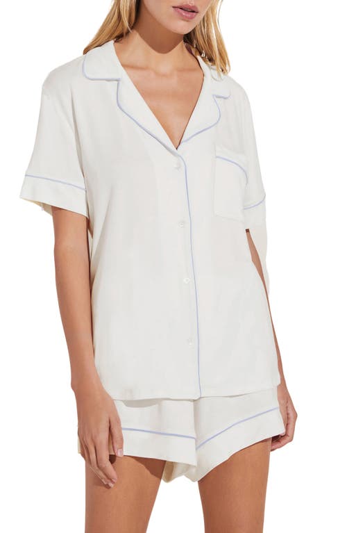 Shop Eberjey Gisele Relaxed Jersey Knit Short Pajamas In White/ice Blue