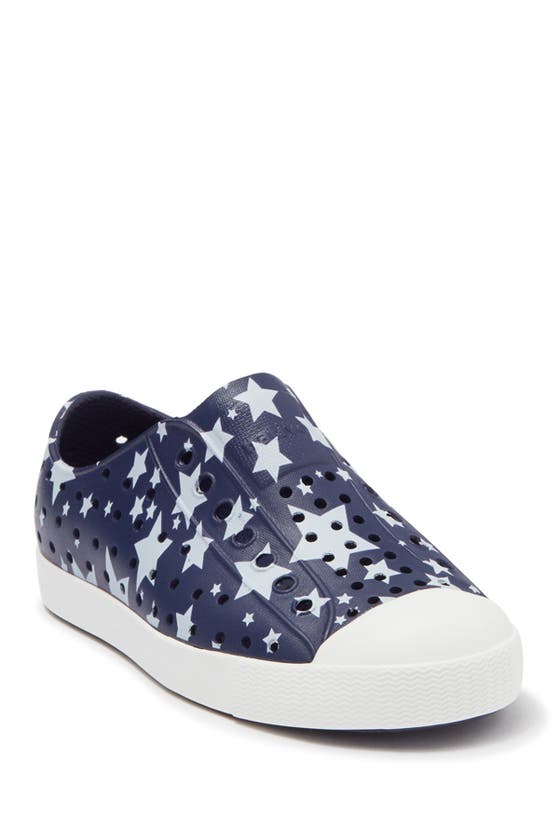 Native Shoes Kids' Jefferson Water Friendly Perforated Slip-on In Regatta Blue/ White/ Stars