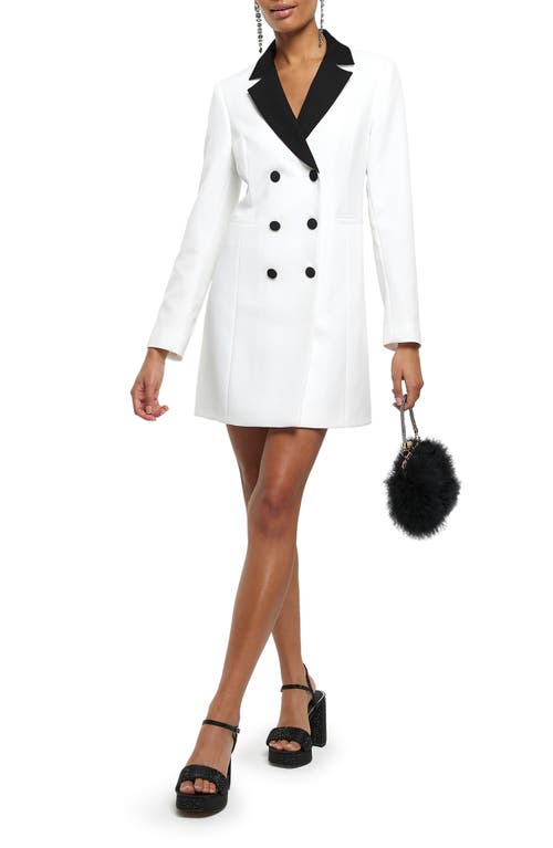 Double Breasted Long Sleeve Blazer Minidress in White