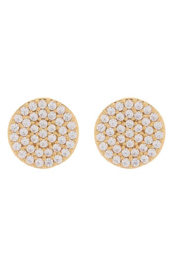 Shop Nadri Cz Pavé Disc Stud Earrings In Clear/gold