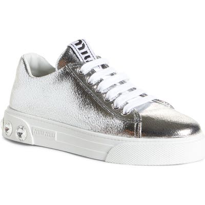 Miu Miu Crystal Detail Skate Sneaker, Metallic