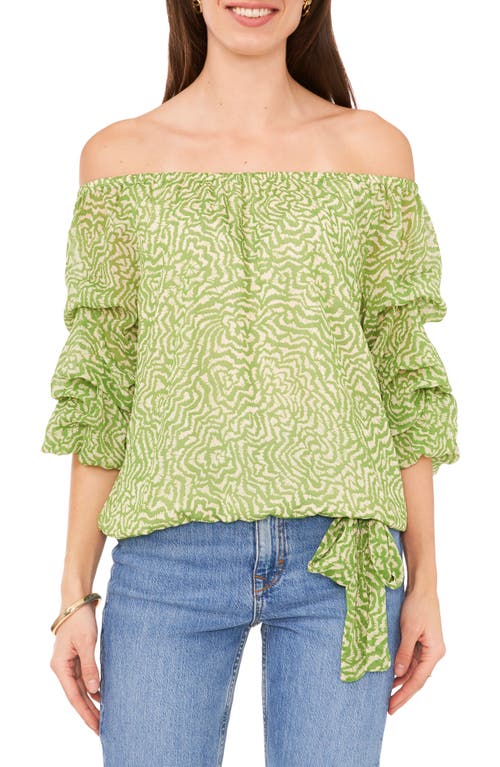 Vince Camuto Printed Off the Shoulder Bubble Sleeve Top Salted Lime at Nordstrom,