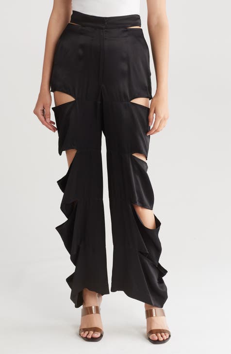 Slash Wide Leg Cutout Satin Pants