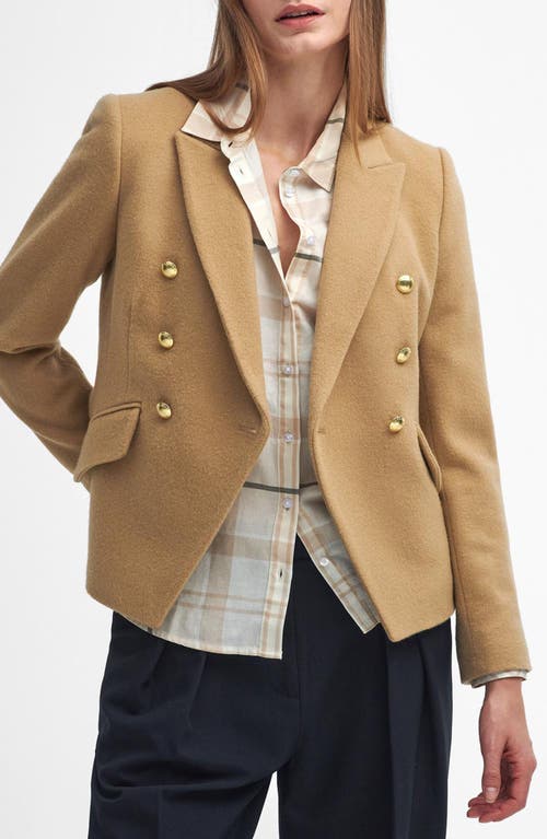 Shop Barbour Darly Double Breasted Blazer In Camel Beige/hessian