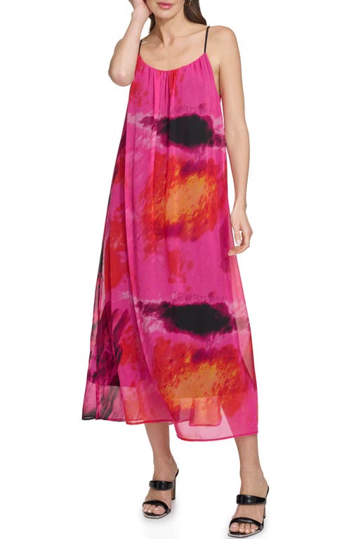 DKNY Abstract Print Chiffon Maxi Dress Shocking Pink Multi at Nordstrom,