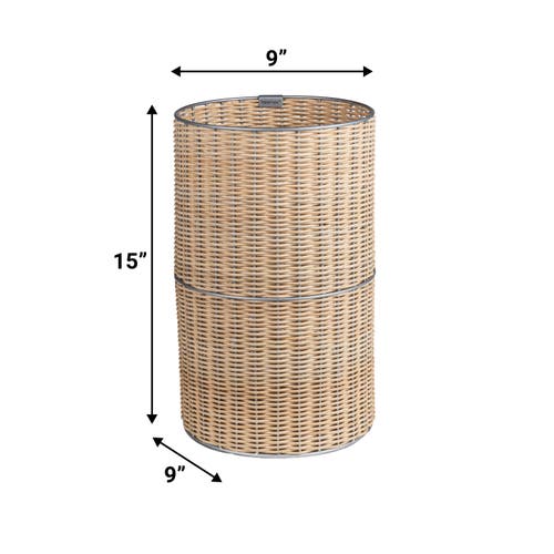 Happimess Cecil Modern Faux Wicker Cylinder Waste Basket In Natural/silver