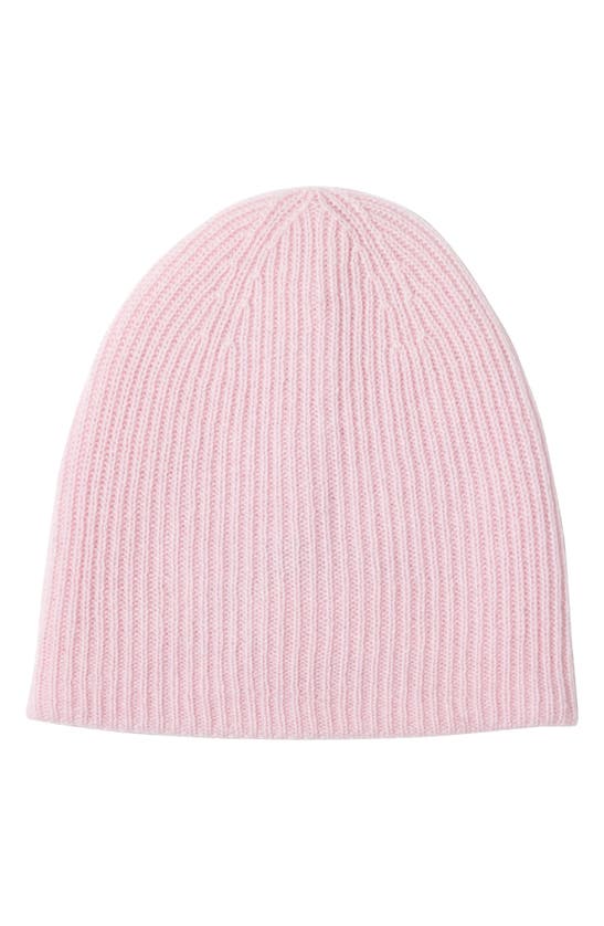 Amicale Cashmere Double Layer Rib Knit Hat In Light Pink