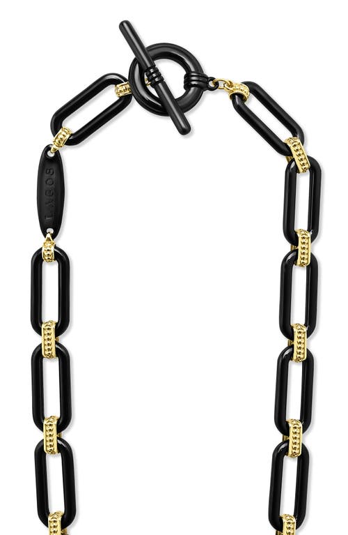 Lagos 18k Yellow & White Gold Signature Caviar Diamond & Black Ceramic Station Link Necklace, 18 In Black
