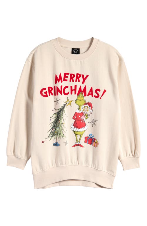 Treasure & Bond Kids' Oversize Graphic Sweatshirt In Ivory Dove Merry Grinchmas