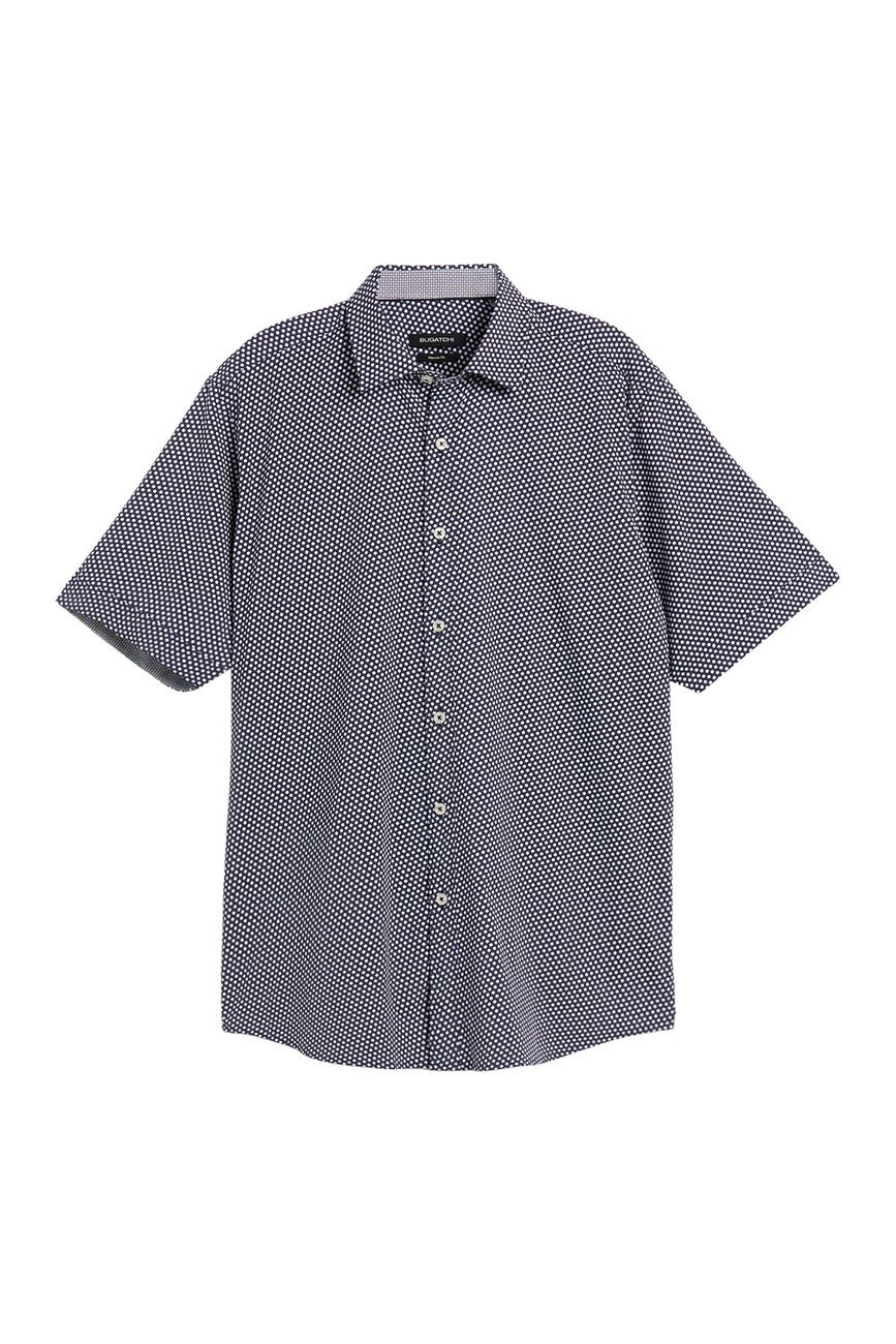 Bugatchi | Polka Dot Trim Fit Short Sleeve Shirt | Nordstrom Rack