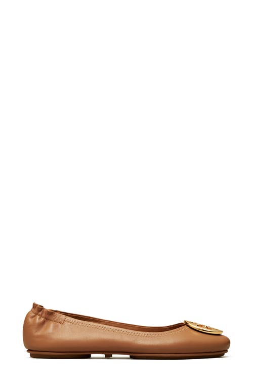 Tory Burch Minnie Travel Ballet With Metal Logo In Brown
