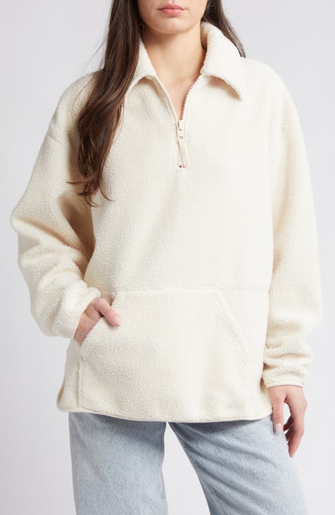 Oversize Half Zip Textured Fleece Pullover