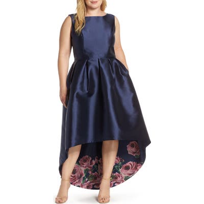 Plus Size Chi Chi London Dani High/low Satin Cocktail Dress, Blue
