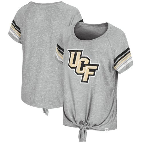 Women's Colosseum Heathered Gray UCF Knights Boo You Knotted Raglan T-Shirt in Heather Gray