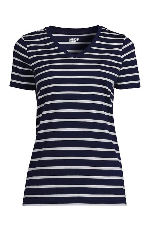 Lands' End Relaxed Supima Cotton V-neck T-shirt In Deep Sea Navy Breton Stripe