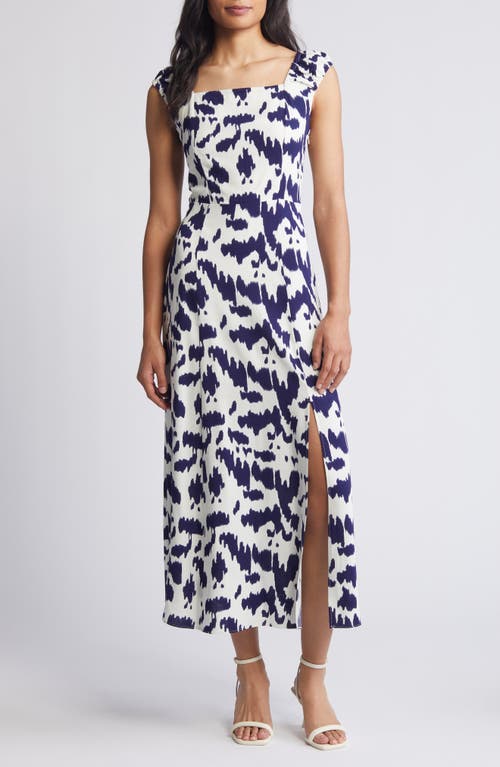 Sam Edelman Ikat Lace Up Back Midi Dress In Navy/ivory