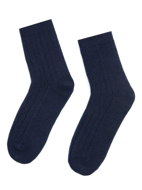 Shop Gobi Cashmere Trim Knit Bed Socks In Navy