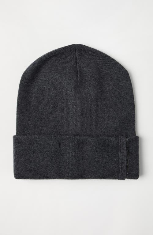 Shop Brunello Cucinelli Cashmere Rib Knit Beanie With Monili In Lignite Grey