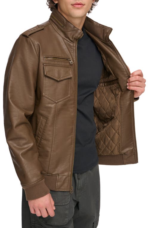 Shop Levi's Water Resistant Faux Leather Aviator Bomber Jacket In Earth