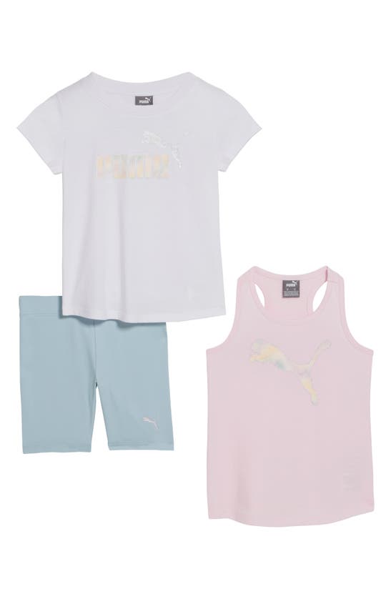 Shop Puma Kids' Performance T-shirt, Tank & Shorts 3-piece Set In White Traditional