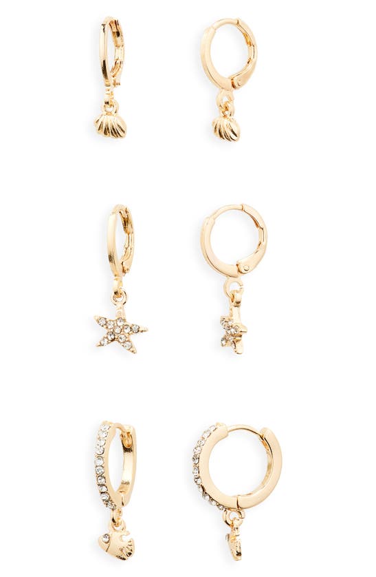 Shop Bp. Set Of 3 Starfish Huggie Hoop Earrings In Goldlear
