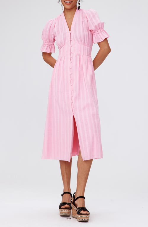 Erica Cotton Button-Up Midi Dress in Rose Pink