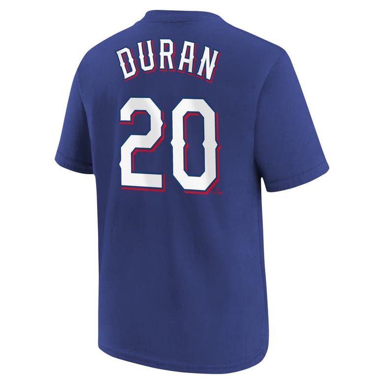 NIKE YOUTH NIKE EZEQUIEL DURAN ROYAL TEXAS RANGERS NAME & NUMBER T-SHIRT