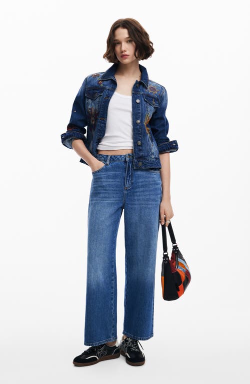 Desigual Floral Trucker Denim Jacket In Blue